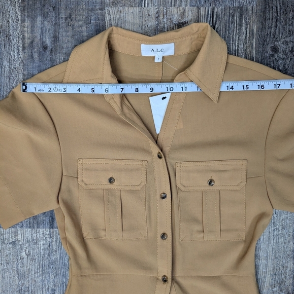 A.L.C. Florence Pleated Shirt Dress Raffia Tan Maxi Size 4 - Picture 10 of 13